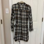 Loft Flannel Button Down Shirt Dress in Black, White, and Tan Photo 6