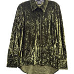 Olive Green Velvet Button Down Shirt Collared Textured Edgy Fall Statement‎ M Size M Photo 0