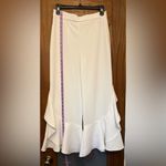 ZARA Women Soft White Cropped High Waisted Ruffle Pants Small Photo 7