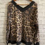 Women’s Cheetah slouchy tunic charcoal color outline super soft sweater Small Tan Photo 0