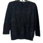 Ann Taylor  Dark Blue Lace Overlay Crew-neck Cotton Sweater Size Large Photo 0