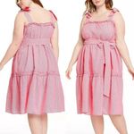 NEW NWT LISA MARIE FERNANDEZ TARGET Plus Size Seersucker Tie Strap Dress Striped Red Photo 1