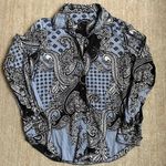 Paisley Button Up Shirt Size Small Cotton Blouse Top Career Office Church Blue Photo 0