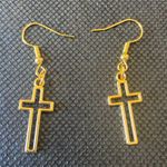 Handmade Gold tone Cross Earrings , Gold drop dangle earrings Cross Y2k , Punk Classy Photo 0
