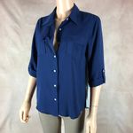 GILLI Blue Contrast Print Wear to Work Button Down Blouse SMALL Photo 3