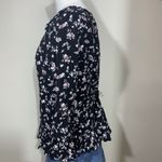 Faded Glory  Women’s Peasant Blouse Size S Black Floral 3/4 Sleeve Ruffle Hem Photo 3