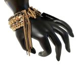 EXPRESS Layered Chain Toggle Bracelet Gold Black Gemstones Mixed Media Photo 0