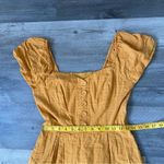 Modcloth Dress Smocked Back Embroidered Mustard Yellow Medium With Pockets Photo 9