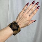 Boutique Southwestern Beaded Stretchy Cuff Bracelet Black Copper Gold Brown Seed Beads Photo 0