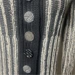 Pure Handknit Artisan Stripe Cotton Cardigan Sweater | Small | Neutral Style Black Photo 7
