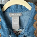 Vintage Embroidered Western denim jacket Cotton Button Down Shirt cowboy boots Blue Size M Photo 3