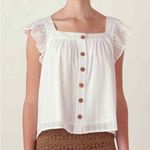 Emerson Fry India Collection White Laurent Flutter Sleeve Top Large Lined Button Tan Photo 0