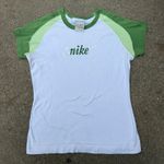 Nike Y2K 90s  women’s babydoll tshirt green white logo gray tag size LARGE Photo 0