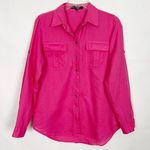 Chaus Sport Womens Shirt Small Linen Cotton Bold Beachy Lagenlook Coastal Dressy Pink Photo 0