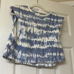 Blue & White Tie Dye Cropped Shoulder Pad Shirt Photo 5