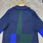 St. John 100% Wool Long Sweater Cardigan Blazer Colorblock in Navy Green L Photo 6