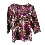 d & co. Floral Paisley Print Top Purple Gold White 3/4 Sleeve Blouse L Purple Size L Photo 5