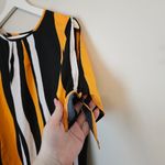 SheIn Blouse Top Short Sleeve Black White Yellow Wavy Stripe Business Casual Photo 2