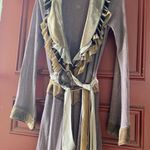 Anthropologie  Ruffle Chocolate Brown Velvet Silk Sheer Mesh Long Cardigan Medium Photo 3