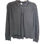 We The Free Free People Women’s Sz M Gray Rush Hour Oversized Linen Blend Cropped Top Shirt Photo 0