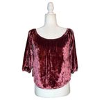 Hollister Crushed Velvet Peasant Blouse M Burgundy Rose Off Shoulder Romantic Photo 1