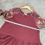 Umgee Women’s Waffle Knit Blouse Top Ruffle Mixed Media Print Multicolor Boho S Photo 10