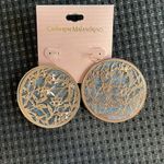 Catherine Malandrino  Blue Glitter with Rose Gold overlay Earrings 2" Diameter Photo 1