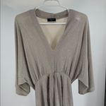 VICI Shimmering Silver Champagne midi deep V- neck slit Dress S NYE party event Photo 7