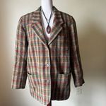 Vintage 90s Blazer Jacket 100% Wool Autumn Academia Tweed Plaid Women's 14 Green Size L Photo 8