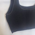 Babaton Women Crop Top Medium Black Ribbed Short Sleeve Square Neck Casual Photo 3