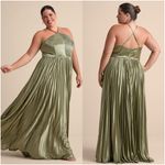 Lulus LULU’S Elaborate Charm Olive Green Satin Pleated Backless Maxi Dress Photo 1