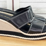 Tommy Bahama Kamala Wedge Heel Leather Slide Sandals Black White 9 Photo 0