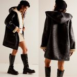 Free People Oversized Sherpa Hoodie Miller Vegan Chunky Jacket Coat Black Large Photo 3