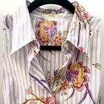 Etro Floral Stripe Shirt Womens 12 Classic Printed Poplin Button Down Top Purple Photo 2