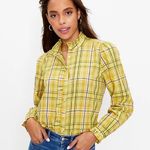 Loft NWOT Ruffle Trimmed Plaid Button Down Shirt Photo 0