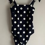 ZARA Tie Shoulder Navy White Polka Dot Bodysuit Size XS Photo 3