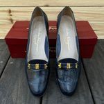 Salvatore Ferragamo Vintage Navy Blue Leather Alligator  Loafers w/ Gold w/ Box Photo 1