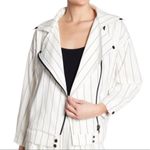 Anthropologie Line and dot white striped moto zip up jacket size medium Photo 0