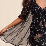 Free People  With Love mesh Floral Mini Dress Black sheer Size S Boho Romantic Photo 2