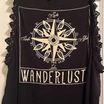 Sea Gypsies | Black Loose Tank Top w/ Lace Detailing Wanderlust w/ Compass XS Photo 0