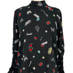 ZARA High Neck Z1975 Floral Nature Animal Print Blouse Black Size Medium Photo 0