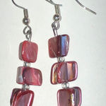 Elegant Pink Abalone Shell Beaded Boho Dangle Earrings Silver Photo 0