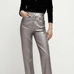 Veronica Beard Sz 23 Daniela Metallic Straight Leg Jean in Light Gunmetal Grunge Photo 0