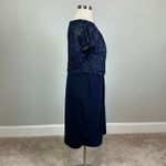 Adrianna Papell  Sequined Lace Sheath Cocktail Dress Navy Blue Size 14W Boat Neck Photo 2