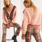 Free People  Passion Fruit Peach Fringe Sweater Alpaca Wool Large Boho Photo 4