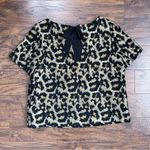 Anthropologie Hutch • Anthro Leopard Top metallic brocade gold black boxy bow neck Photo 9
