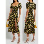 O.p.t. Melanie Lemon Printed Puff Sleeve Slit Midi Dress Black/Yellow Women's M Size M Photo 1