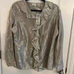 Chico's Chico’s blouse Sz 2 simple sheen Carys top silver silk blend sheet metallic $5 Photo 0