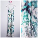 Anthropologie Parker Blue and Green Abstract Silk Maxi Dress Photo 1