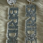 Bride Acrylic Silver Glitter Sparkle Drop Earrings. Photo 0